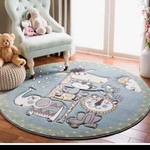 Round Blue Animal Print Rug